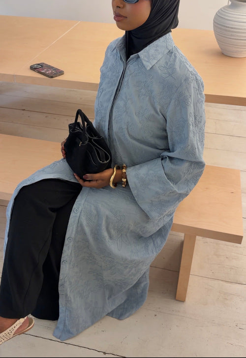 Dusty Blue | Cotton Maxi Shirt dress