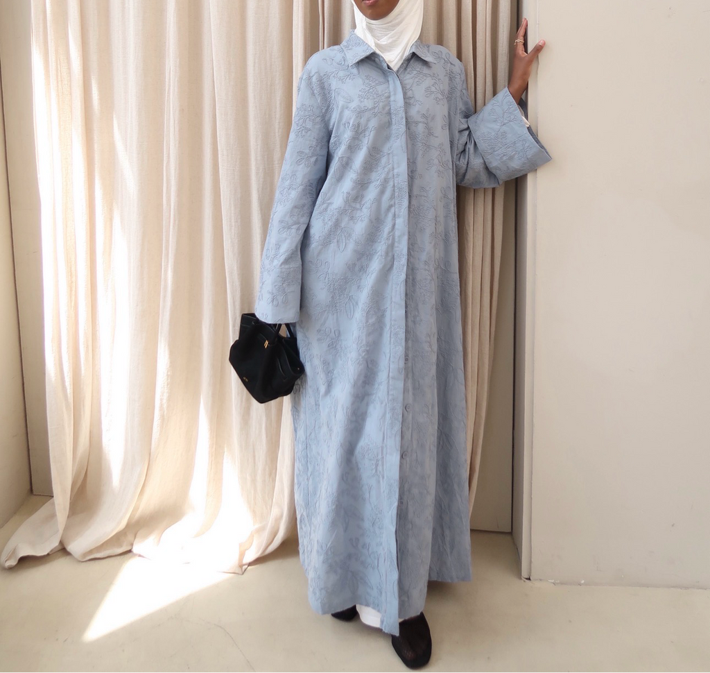 Dusty Blue | Cotton Maxi Shirt dress