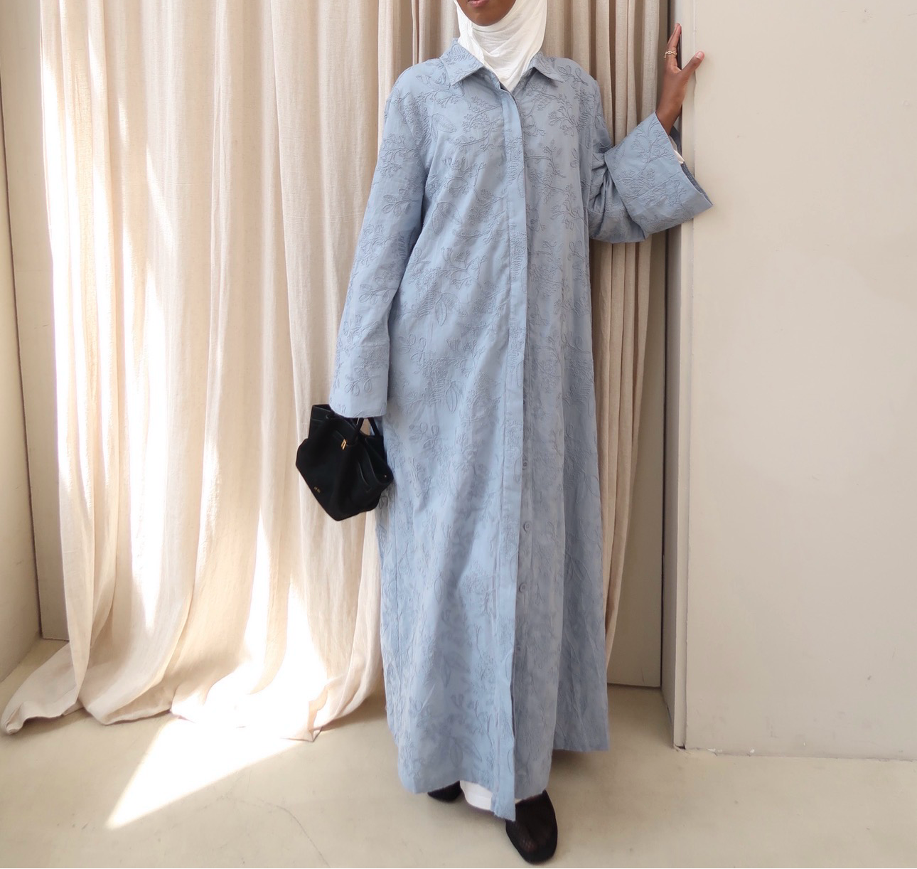 Dusty Blue | Cotton Maxi Shirt dress